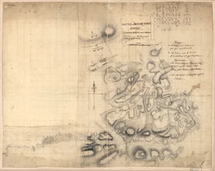Bitva u Brandywine, 11. září. 1777, v níž byli povstalci poraženi armádou pod velením generála sira Willm. Howea. LOC gm71000927