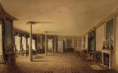 Jižní přijímací místnost nebo galerie banketních místností z pohledů na Royal Pavilion, Brighton od Johna Nashe