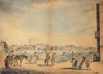 Brighton, ukazující obíhající knihovnu slečny Widgettové, Marlborough House, Castle Inn and Assembly Rooms a Marine Pavilion, 1792