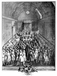 Interiér Sněmovny lordů, Westminster, v roce 1742, c1902-1905.