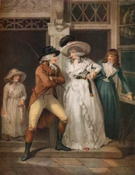 Dveře hostince, Laetitia, opuštěná svým svůdcem, je vyhozena na ulici, 1789