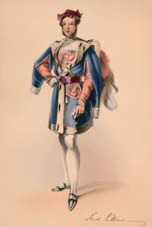 Frederick Child-Villiers v kostýmu pro královnu Viktorii Bal Costumé, 12. května 1842, 1843.