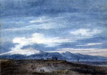 Pastýřská chýše na hranici Pontinských bažin, mezi Valetri a Terracinou (akvarel na papíře)