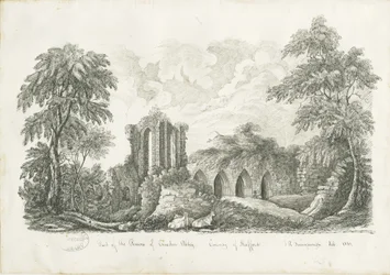 Croxden Abbey: kynä- ja mustepiirustus