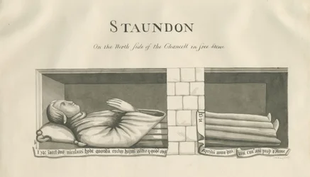 Standon Church – Nástěnná hrobka Nicholase Hyda: sépiová kresba, nd [19. století]