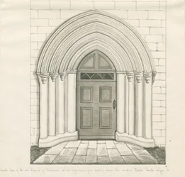 Uttoxeter Church - South Door: pero a lavírovaná kresba a [?polovina 19. století] (kresba)