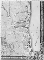 Mapa Dolních Rotherhithe Docks, Londýn, 1746 (rytina)