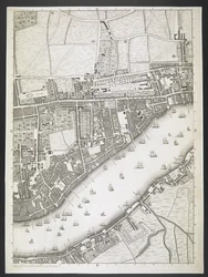 Plán Londýna, dálnice Ratcliff, silnice Upper Shadwell,  Plán měst Londýna a Westminsteru a čtvrti Southwark; : se sousedními budovami; Ze skutečného průzkumu / pořízeného JOHN ROCQUE, Land-Surveyor, a Engraved by John Pine,  J
