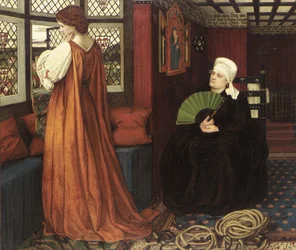 Předrafaelské obrazy: Julie a její sestra (Juliette et sa nourrice) par Stanhope (Spencer-Stanhope), John Roddam (1829-1908). Olej na plátně