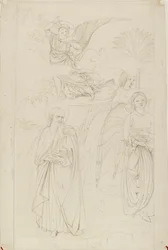 Kresba Abrahama loučícího se s anděly z Benozza Gozzoliho, 1845