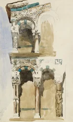 Část fasády zničeného kostela San Michele in Foro, Lucca, 1846