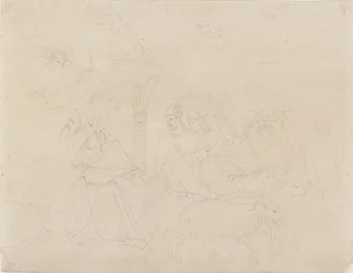 Tužka obrys části fresky „Přátelé Joba“, 1845