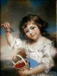 Třešňové dítě. Obraz Johna Russella (1745-1806). Olej, 0,61 x 0,42 m. Paříž, Musée du Louvre