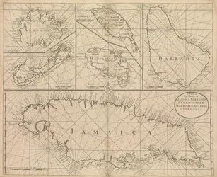 Mapa Jamajky, Barbadosu, Svatého Kryštofa, Martiniku, Antiguy a Bermudských ostrovů