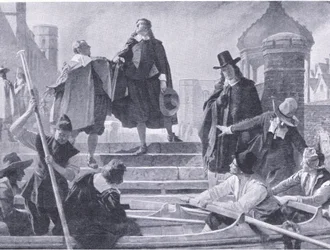 Let pěti členů, ilustrace z The History of the British People vydané nakladatelstvím Waverley, kolem roku 1940 (litho)