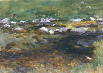 Brook and Meadow, cca 1907 (wc, kvaš a grafit na bílém tkaném papíře)