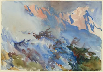 Požár v horách, asi 1906-1907 (neprůhledný a průsvitný akvarel)