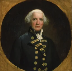Portrét admirála Richarda Howea (1726-1799), prvního hraběte z Howe, velitele loďstva v Lamanšském průlivu v roce 1794, účastnil se francouzských revolučních válek (1793-1802), u pobřeží Ouessant (Francie).