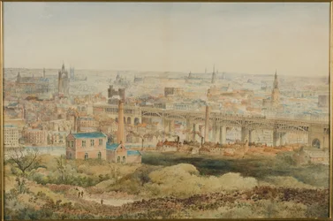 Newcastle upon Tyne z Windmill Hills, Gateshead, 1887 (tužka a wc na papíře)