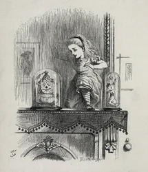 Alenka prochází zrcadlem - V dílech „Alenčina dobrodružství v říši divů“ a „Za zrcadlem“ od Lewise Carrolla, ilustrace Johna Tenniela (1820-1914)