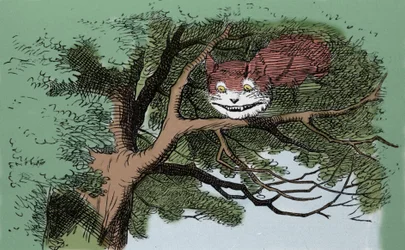 detail: Alenka a kočka, ilustrace Sir John Tenniel k prvnímu vydání pohádky Alenka v říši divů od anglického spisovatele Lewise Carrolla (Charles Lutwidge Dodgson) (1832-1898).