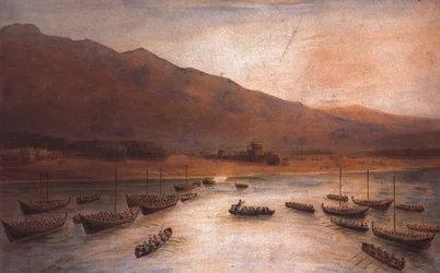 Vylodění britských vojsk v Ras Al Khaimah 1809, autor J. Thirtle