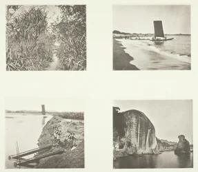 Country Road poblíž Taiwanfu, Katamarán, Řetězová čerpadla, Rock Inscriptions, Amoy, c. 1868.
