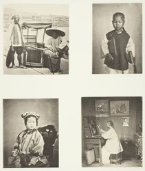 Hongkongské křeslo sedan, čínský školní chlapec, čínská dívka, hongkongský umělec, c. 1868.