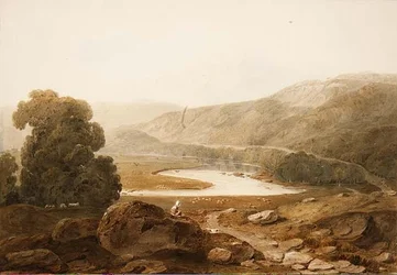 No.1607 Vale of the River Mawddach, Wales, cca 1805 (akvarel a černá křída na papíře)