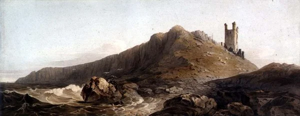 PD.10-1997 Dunstanburgh Castle: The Lilburn Tower, c.1809 (grafit a akvarel na papíře)