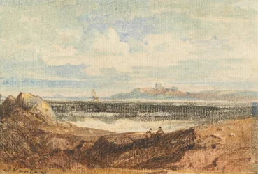 Pohled na členité pobřeží, Bamburgh, Northumberland