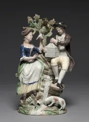 Skupina s Birdcage, vyrobeno Staffordshire Factory, kolem roku 1770