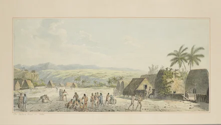 19: Pohled do vnitrozemí, na Atooi, ze série akvarelů ilustrujících poslední plavbu kapitána Cooka, cca 1773-84