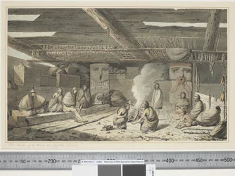 F.24 The Inside of a House in Nootka Sound, c.1773-84 (akvarel)