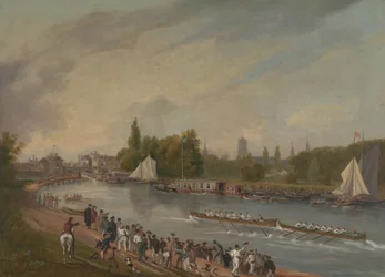 Závod lodí na řece Isis, Oxford, 1822.