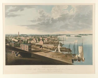 Philadelphia z Ship House v Navy Yard Při pohledu na řeku Delaware