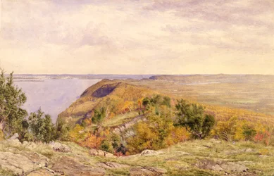 Pohled z High Tor, Haverstraw, New York, 1866 (akvarel a grafit na papíře připevněné na kartě)