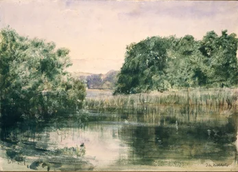 Pohled na jezero se stromy, 1857