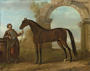 Godolphin Arabien, držený ženichem, v krajině se zničeným obloukem, 1731