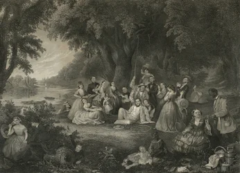 Piknik čtvrtého července, kolem roku 1864 (rytina smíšenou metodou)