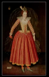 Lucy Harrington, hraběnka z Bedfordu, v maskovaném kostýmu navrženém Inigem Jonesem, 1606