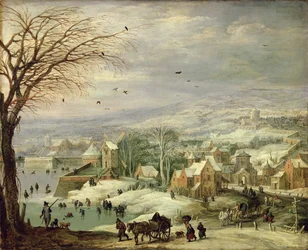 Vesnická krajina v zimě, kolem 1615-20 (olej na mědi