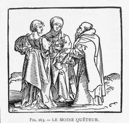 Quetter Monk: dřevorytina J¿rga Breu, tvořící název brožury v duchu reformace vydané kolem roku 1522 v Augsburgu: „“Přátelský rozhovor mezi carme z rakouské provincie a služebnou““