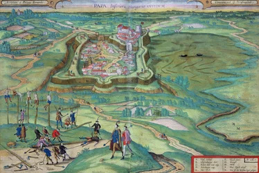 Mapa Papa, z „Civitates Orbis Terrarum“ od Georga Brauna (1541-1622) a Franse Hogenberga (1535-90) 1617 (barevná rytina)