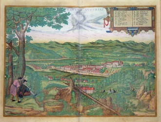 Mapa Lince, z „Civitates Orbis Terrarum“ od Georga Brauna (1541-1622) a Franse Hogenberga (1535-90) 1594