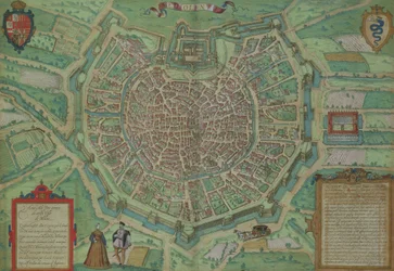 Mapa Milána, z „Civitates Orbis Terrarum“ od Georga Brauna (1541-1622) a Franse Hogenburga (1535-90), kolem 1572