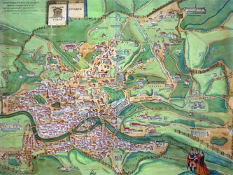 Mapa Říma, z díla „Civitates Orbis Terrarum“ od Georga Brauna (1541-1622) a Franse Hogenberga (1535-90), 1570