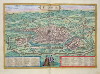 Mapa Říma, z „Civitates Orbis Terrarum“ od Georga Brauna (1541-1622) a Franse Hogenberga (1535-90), kolem 1572
