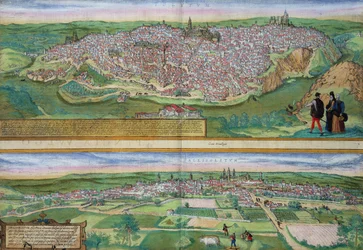 Mapa Toleda a Valladolidu, z „Civitates Orbis Terrarum“ od Georga Brauna (1541-1622) a Franse Hogenberga (1535-90), kolem 1572