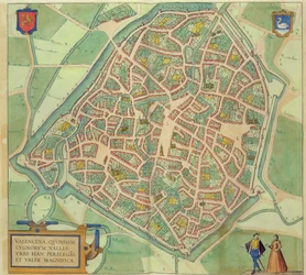 Mapa Valencie, z „Civitates Orbis Terrarum“ od Georga Brauna (1541-1622) a Franse Hogenberga (1535-90) kolem 1572-1617